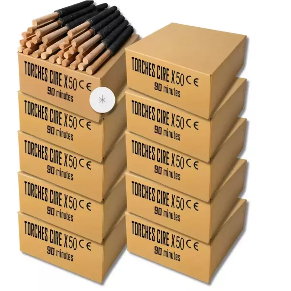 10 cartons torches cire - 90min x 50 