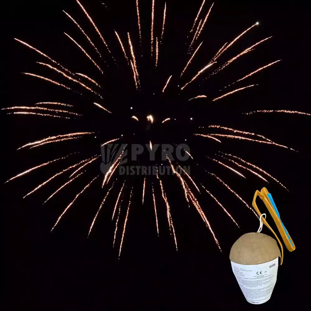 Bombe 100mm brocade argent crépitant traînée or