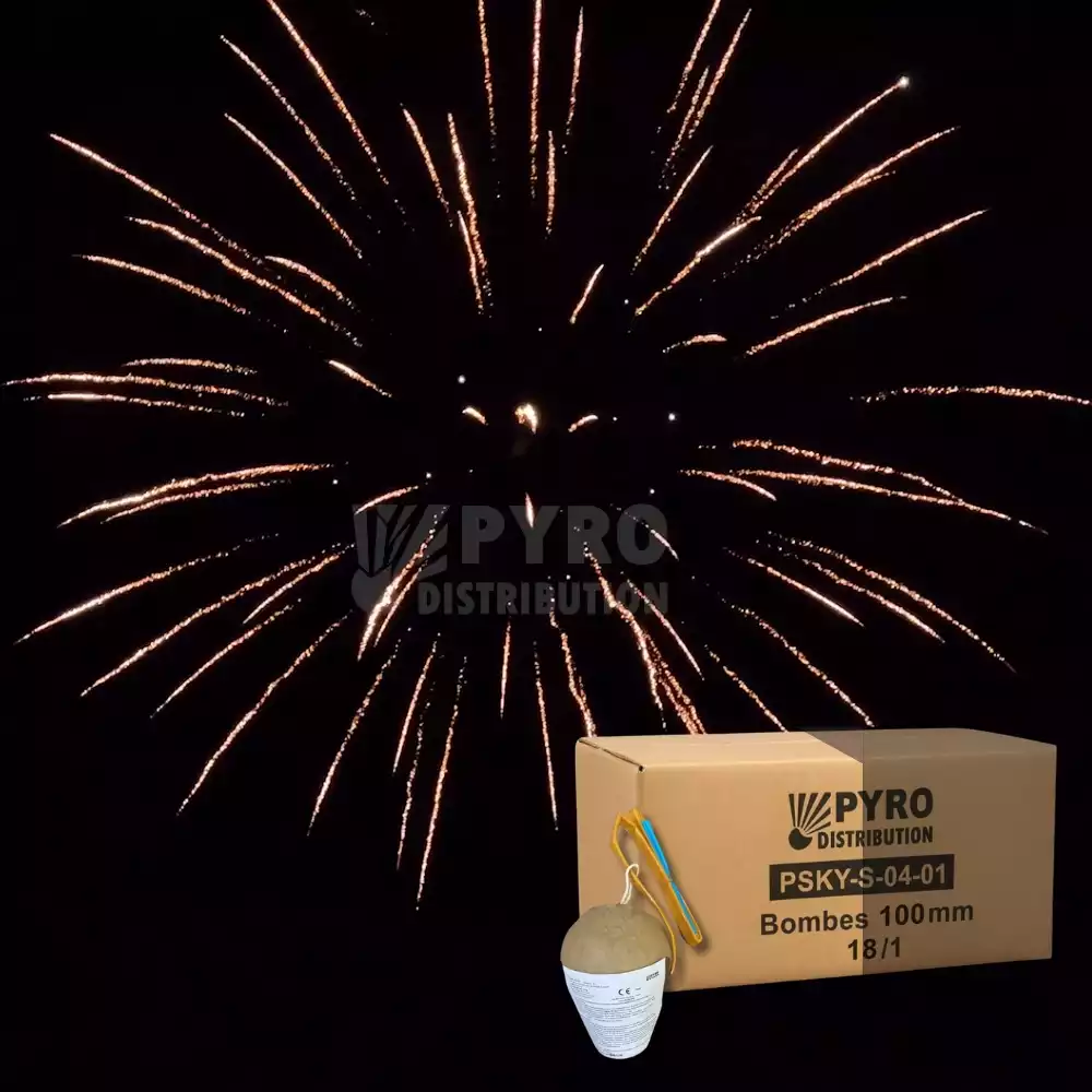 Demi carton de bombes 100mm brocade argent crépitant traînée or