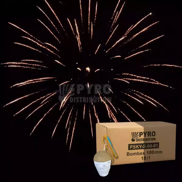 Demi carton de bombes 100mm brocade argent crépitant traînée or