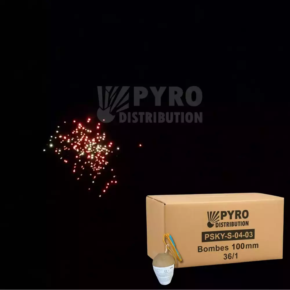 Carton de bombes 100mm feuilles mortes assortie avec trainée argent