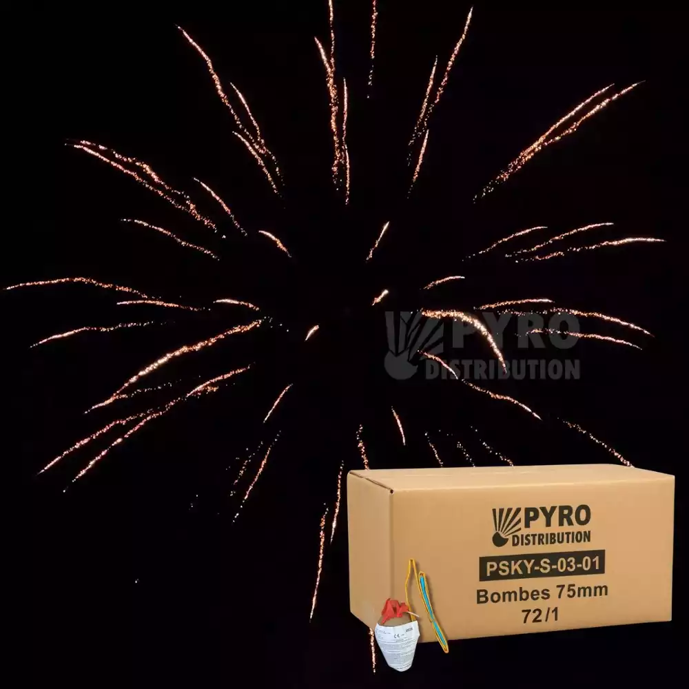 Carton de bombes 75mm brocade or, traînée argent