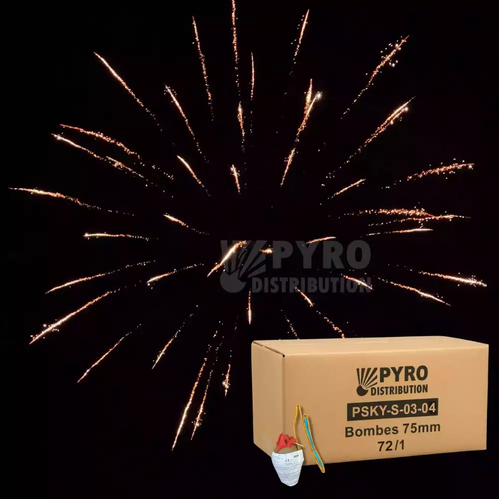 Carton de bombes 75mm saule crépitant, traînée argentée 