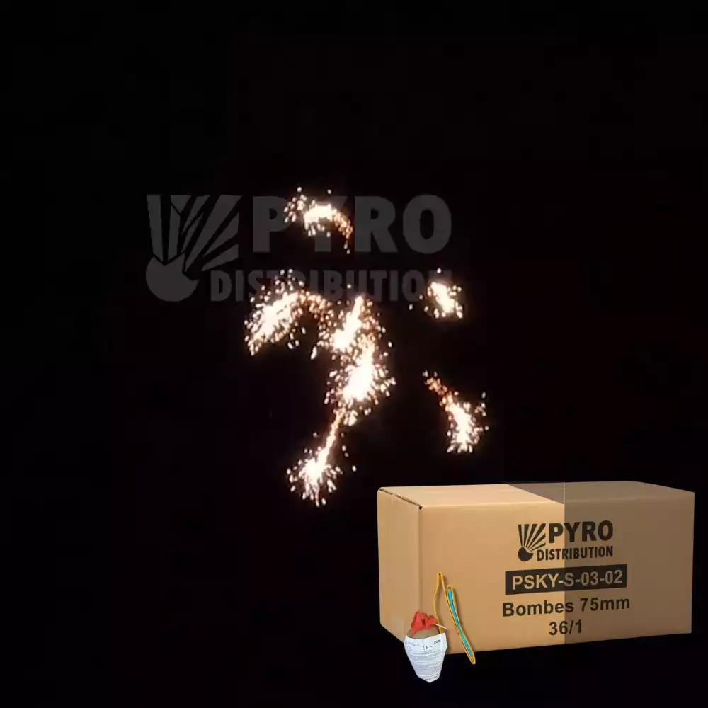 Demi carton de bombes 75mm titan saule crépitant, traînée argent 