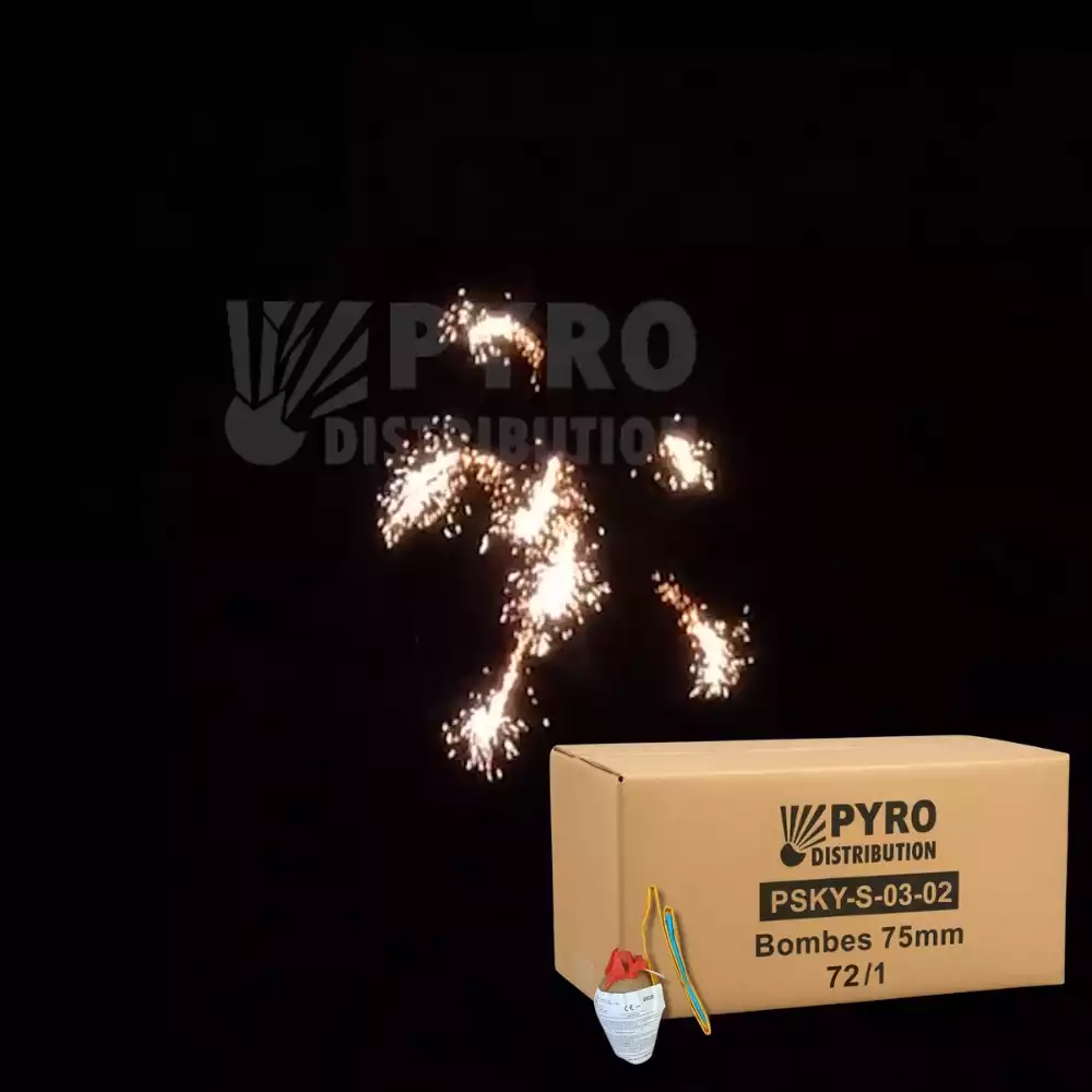 Carton de bombes 75mm titan saule crépitant, traînée argent 