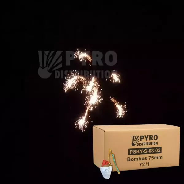 Carton de bombes 75mm titan saule crépitant, traînée argent 