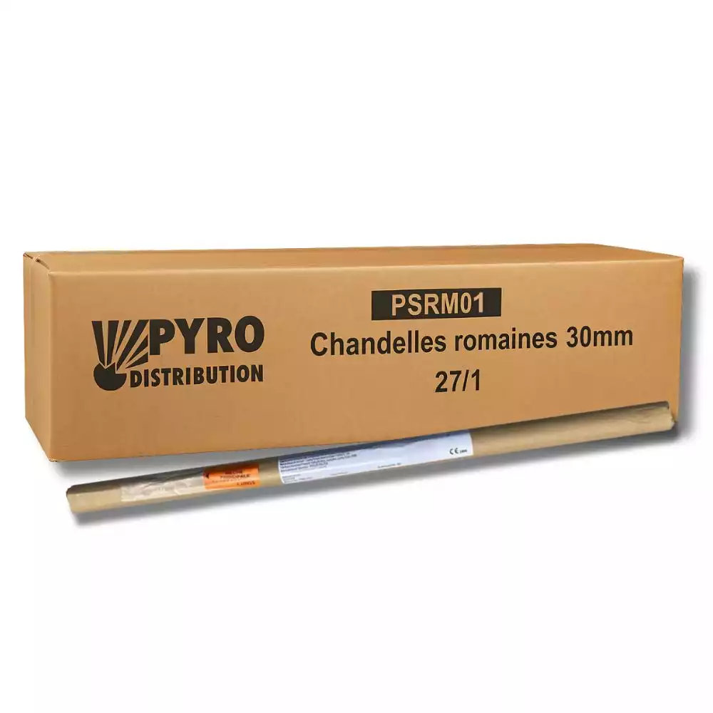 Carton de chandelles romaines 8 coups queue de tigre rouge 