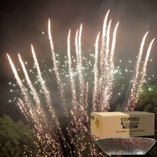 Demi carton envolées 13 coups pot à feu pailette or et pointes vertes scintillantes