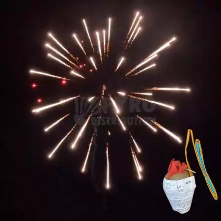 Demi carton de bombes 75mm couronne argent vers pistil rouge, traînée argentée