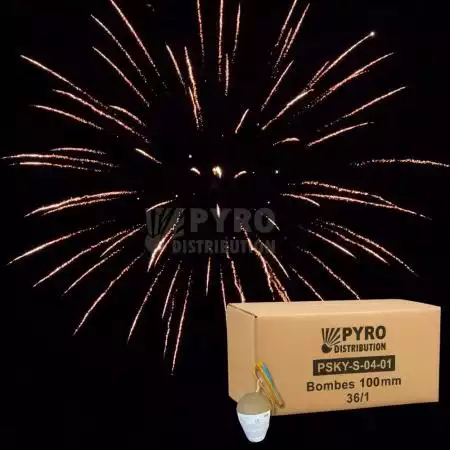 Demi carton de bombes 100mm brocade argent crépitant traînée or