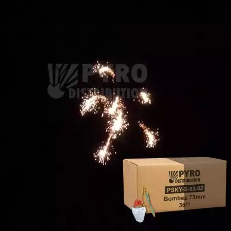 Carton de bombes 75mm titan saule crépitant, traînée argent 